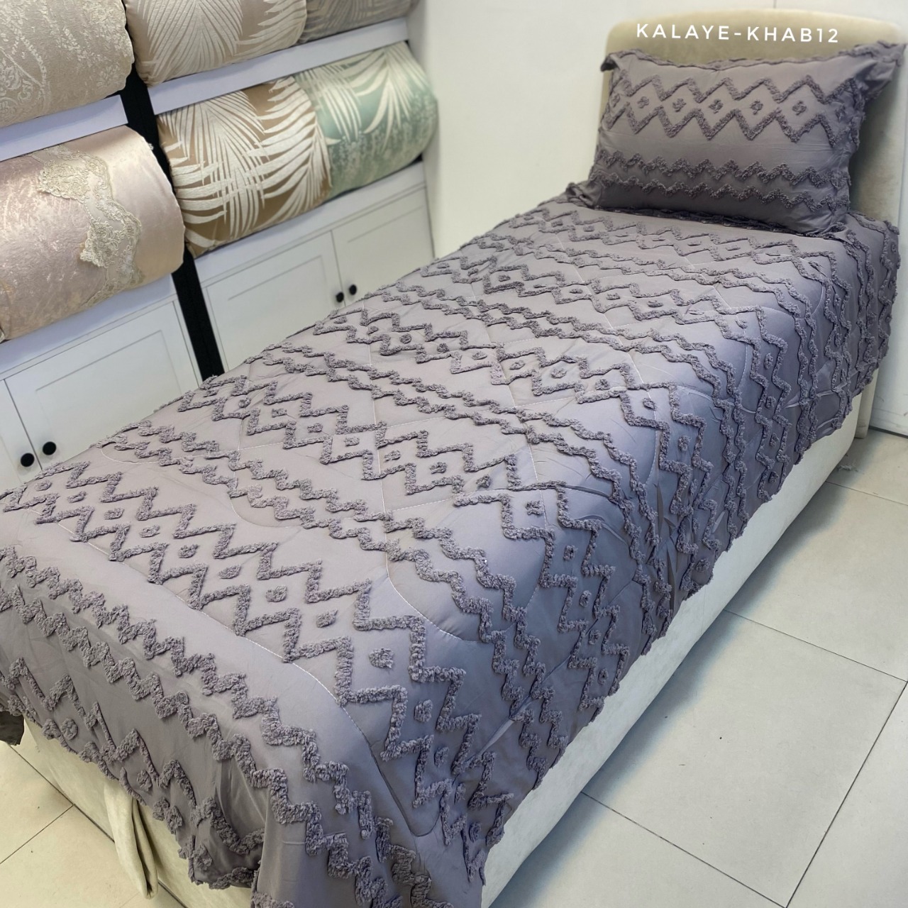 روتختی1 نفره برجسته بوهو 4 تیکه طرح زیگ زاگ طوسی