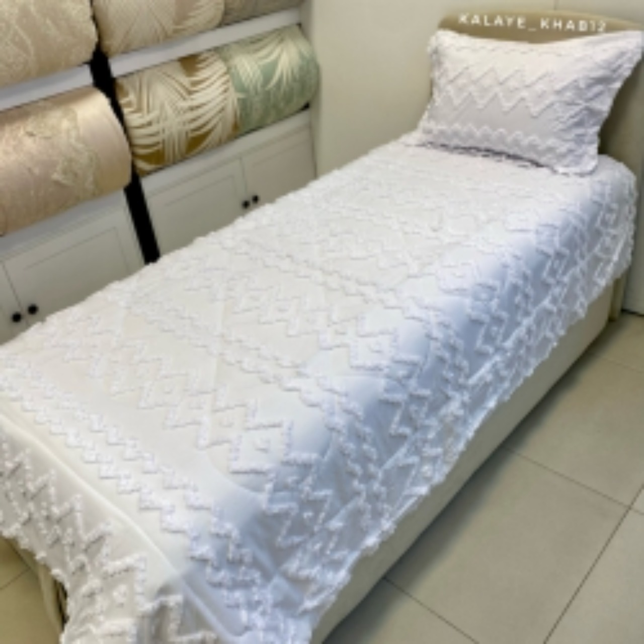 روتختی 2نفره برجسته بوهو 6 تیکه طرح زیگ زاگ سفید