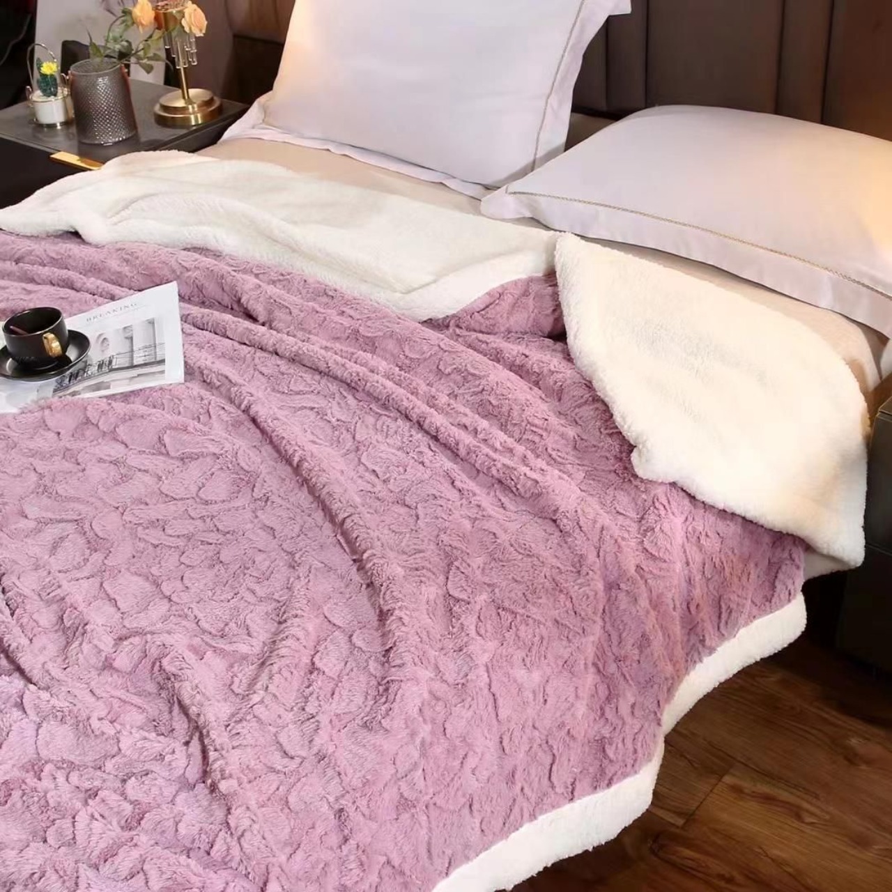 پتو گوسفندی طرح سنگ 2نفره پیازی