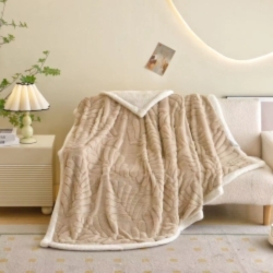 پتو گوسفندی 2نفره طرح برگ نسکافه ای