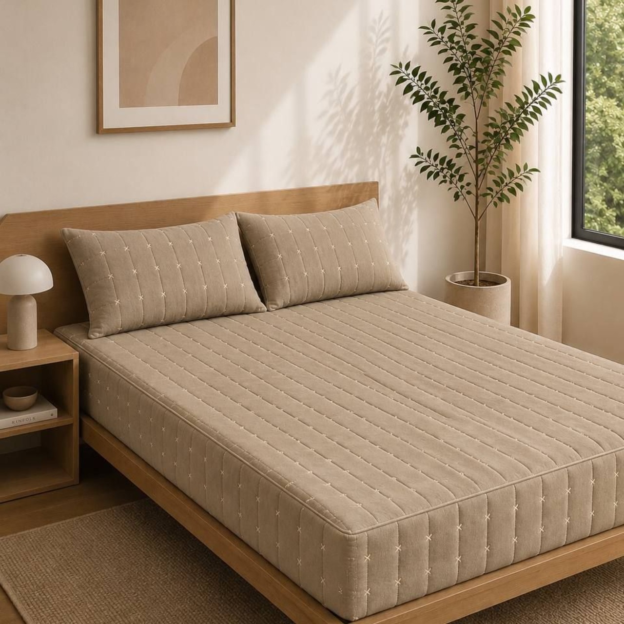 روتختی مخمل حوله ای کرم خاکی  سایز 160